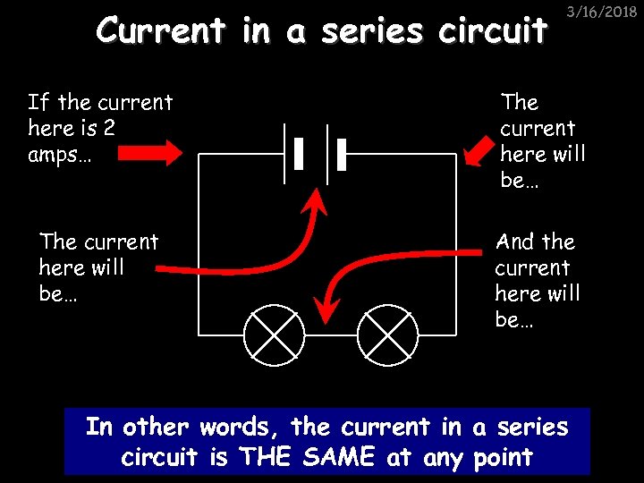 Current in a series circuit 3/16/2018 If the current here is 2 amps… The