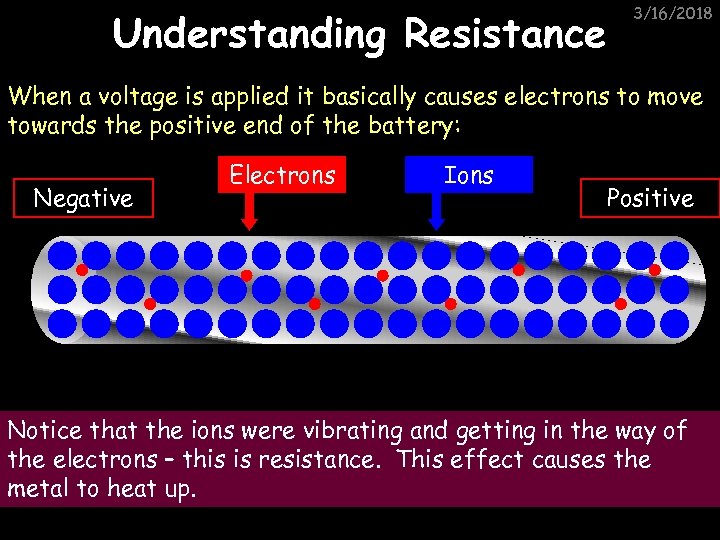 Understanding Resistance 3/16/2018 When a voltage is applied it basically causes electrons to move