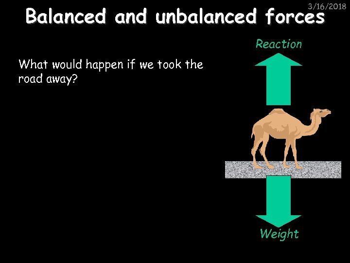 3/16/2018 Balanced and unbalanced forces Reaction What would happen if we took the road