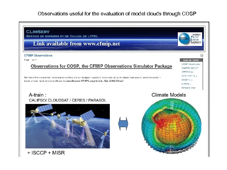 Observations useful for the evaluation of model clouds through COSP Link available from www.