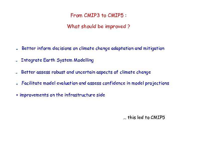 From CMIP 3 to CMIP 5 : What should be improved ? Better inform