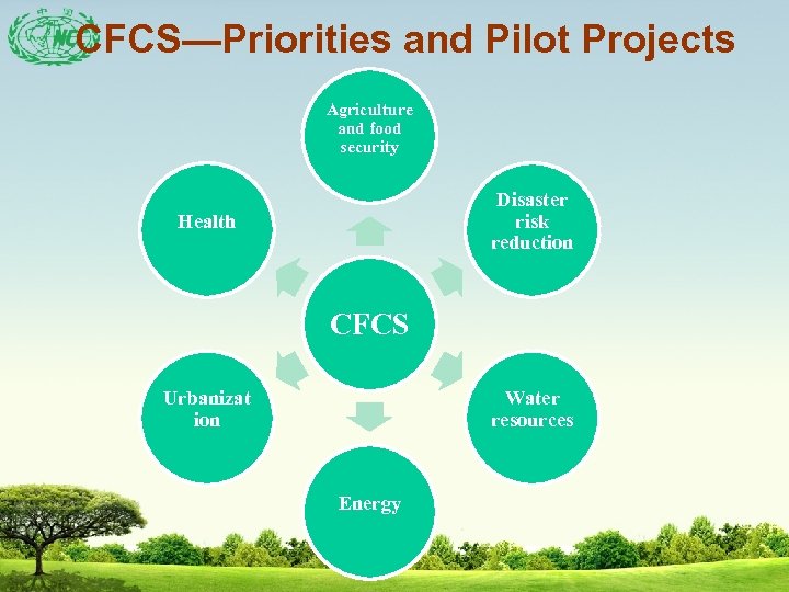 CFCS—Priorities and Pilot Projects Agriculture and food security Disaster risk reduction Health CFCS Urbanizat