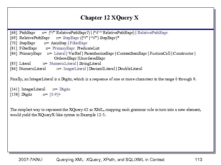 Chapter 12 XQuery X [68] Path. Expr : : = (“/” Relative. Path. Expr?