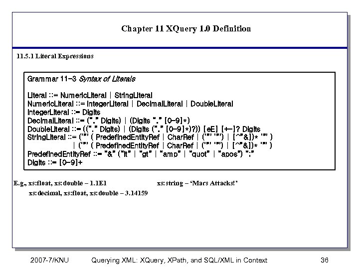 Chapter 11 XQuery 1. 0 Definition 11. 5. 1 Literal Expressions Grammar 11 -3