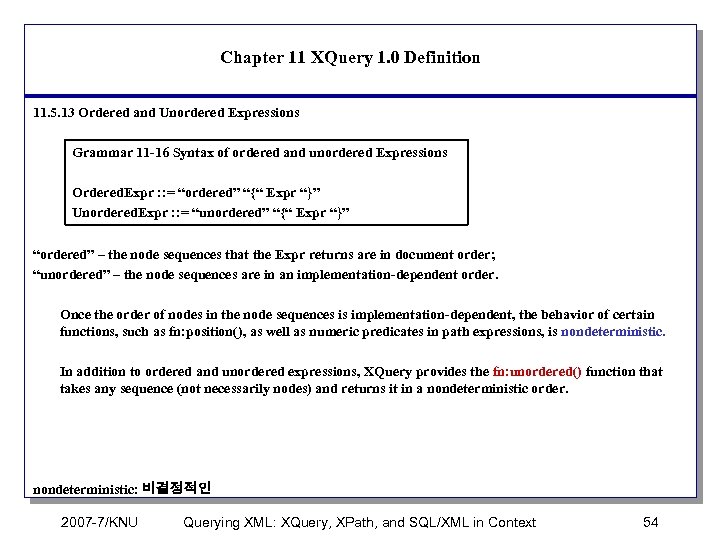 Chapter 11 XQuery 1. 0 Definition 11. 5. 13 Ordered and Unordered Expressions Grammar