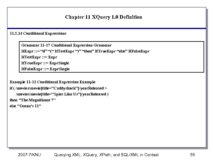 Chapter 11 XQuery 1. 0 Definition 11. 5. 14 Conditional Expressions Grammar 11 -17
