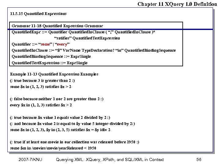 Chapter 11 XQuery 1. 0 Definition 11. 5. 15 Quantified Expressions Grammar 11 -18