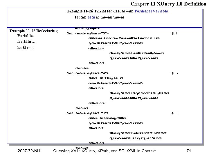 Chapter 11 XQuery 1. 0 Definition Example 11 -26 Trivial for Clause with Positional