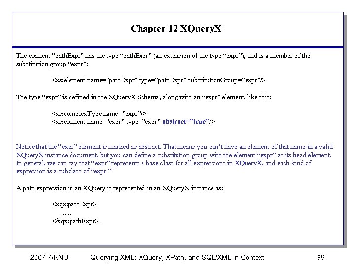 Chapter 12 XQuery. X The element “path. Expr” has the type “path. Expr” (an