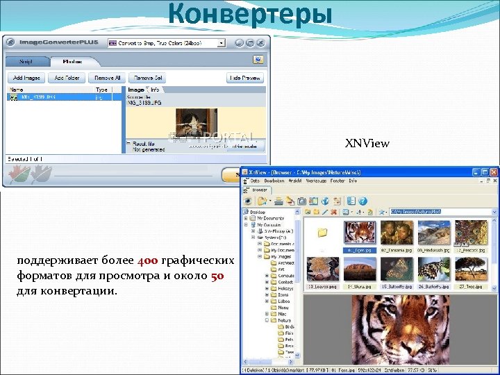 Конвертеры XNView поддерживает более 400 графических форматов для просмотра и около 50 для конвертации.