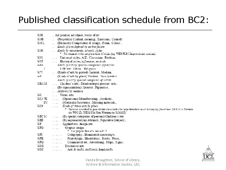 Published classification schedule from BC 2: Vanda Broughton, School of Library, Archive & Information