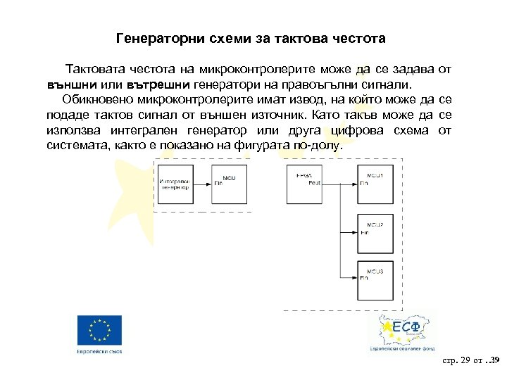 Генераторни схеми за тактова честота Тактовата честота на микроконтролерите може да се задава от
