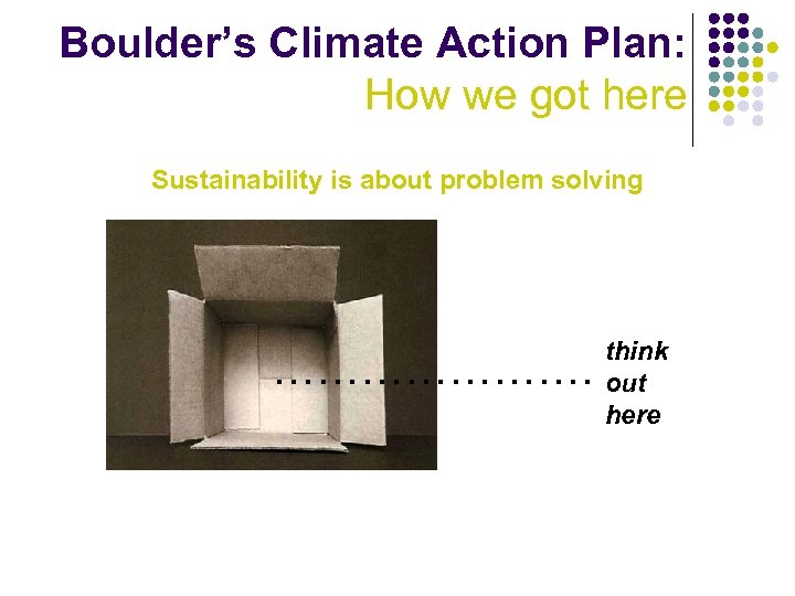 Boulder’s Climate Action Plan: How we got here Sustainability is about problem solving ………………….