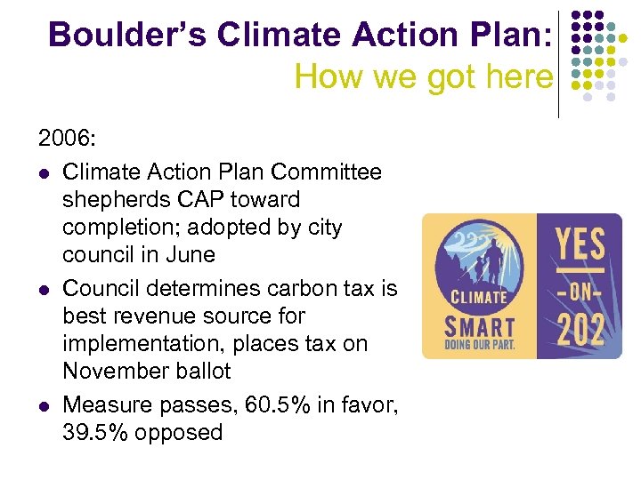 Boulder’s Climate Action Plan: How we got here 2006: l Climate Action Plan Committee