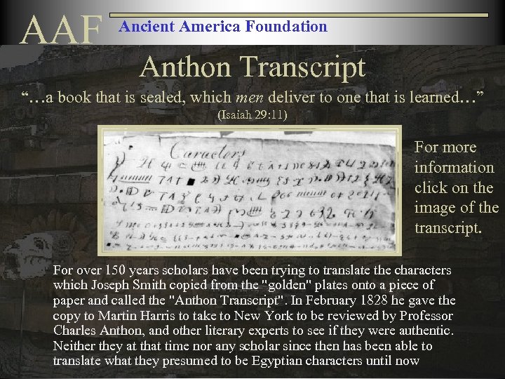 AAF Ancient America Foundation Anthon Transcript “…a book that is sealed, which men deliver