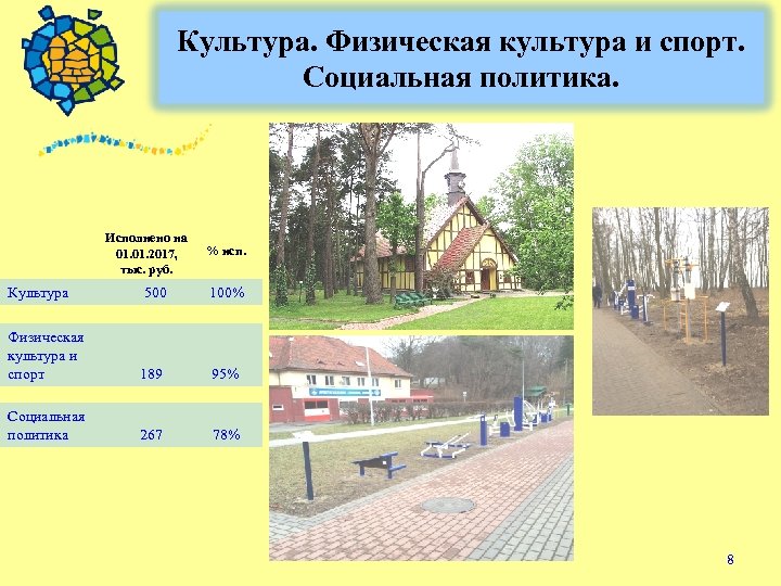 Культура. Физическая культура и спорт. Социальная политика. Исполнено на 01. 2017, тыс. руб. Культура