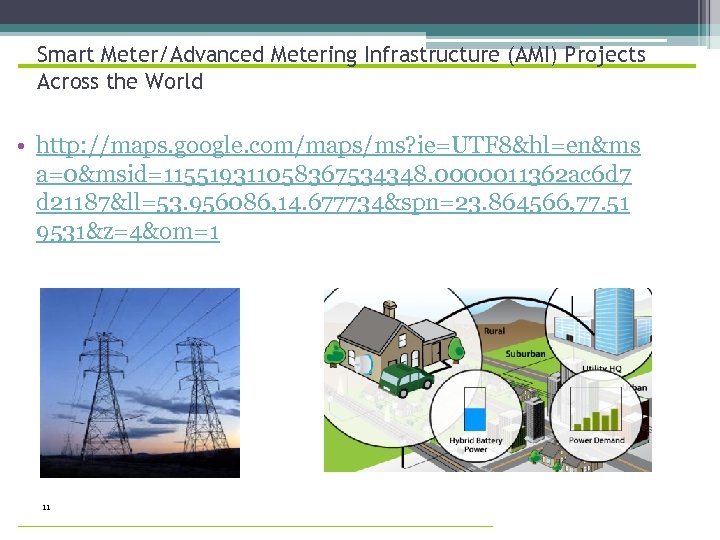Smart Meter/Advanced Metering Infrastructure (AMI) Projects Across the World • http: //maps. google. com/maps/ms?