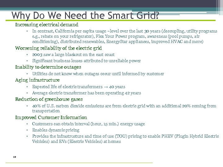 Why Do We Need the Smart Grid? Increasing electrical demand ▫ In contrast, California