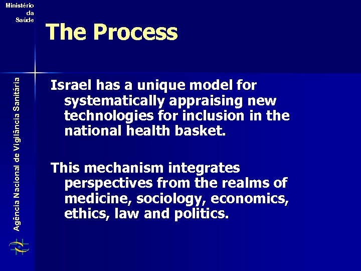 Agência Nacional de Vigilância Sanitária Ministério da Saúde The Process Israel has a unique