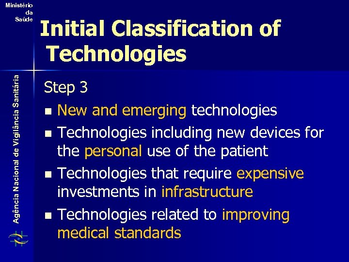 Agência Nacional de Vigilância Sanitária Ministério da Saúde Initial Classification of Technologies Step 3