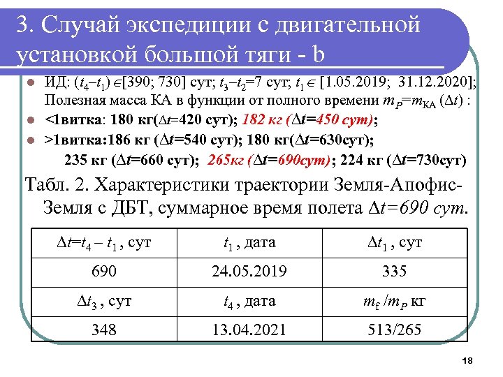 3. Случай экспедиции с двигательной установкой большой тяги - b ИД: (t 4–t 1)