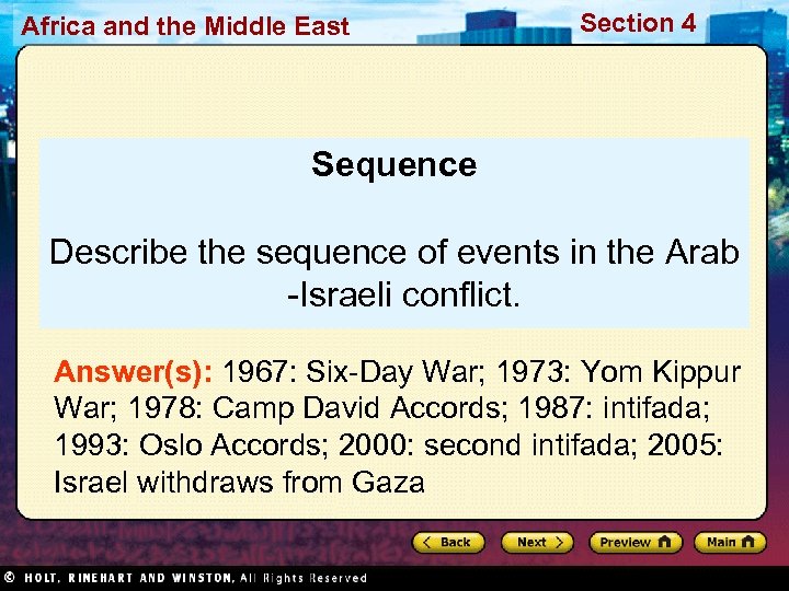 Africa and the Middle East Section 4 Sequence Describe the sequence of events in