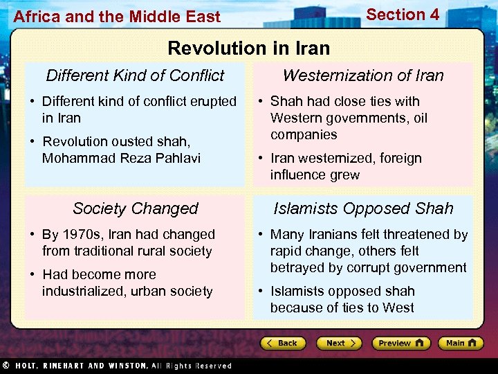Section 4 Africa and the Middle East Revolution in Iran Different Kind of Conflict