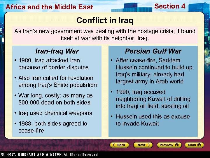 Section 4 Africa and the Middle East Conflict in Iraq As Iran’s new government