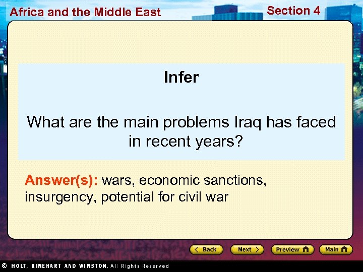 Section 4 Africa and the Middle East Infer What are the main problems Iraq