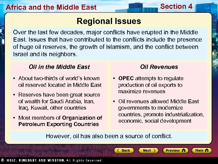 Section 4 Africa and the Middle East Regional Issues Over the last few decades,