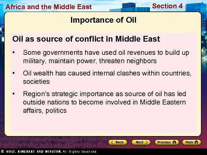Africa and the Middle East Section 4 Importance of Oil as source of conflict
