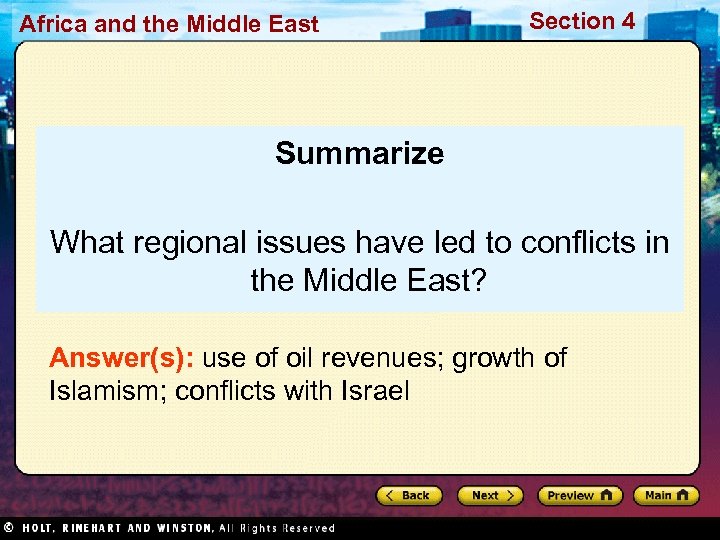 Africa and the Middle East Section 4 Summarize What regional issues have led to