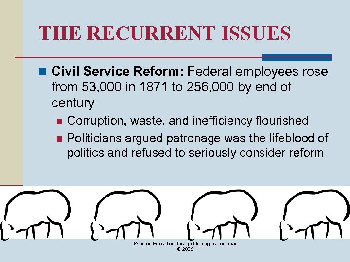 THE RECURRENT ISSUES n Civil Service Reform: Federal employees rose from 53, 000 in