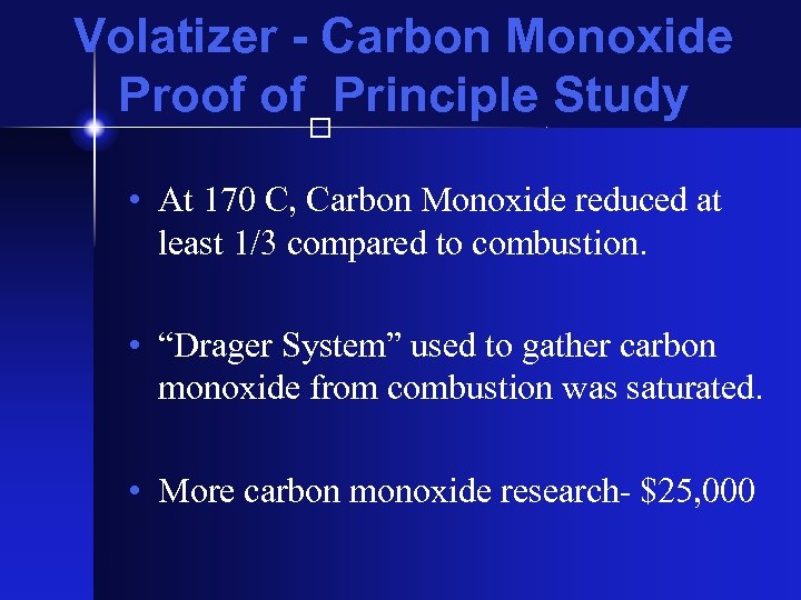 Volatizer - Carbon Monoxide Proof of Principle Study • At 170 C, Carbon Monoxide