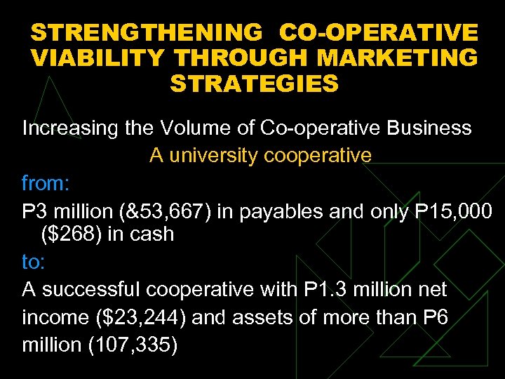 STRENGTHENING CO-OPERATIVE VIABILITY THROUGH MARKETING STRATEGIES Increasing the Volume of Co-operative Business A university