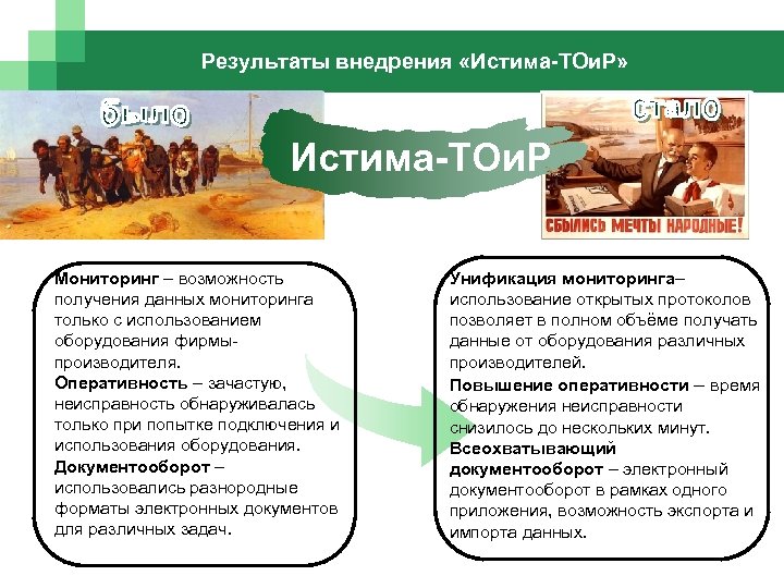 Результаты внедрения «Истима-ТОи. Р» Истима-ТОи. Р Мониторинг – возможность получения данных мониторинга только с