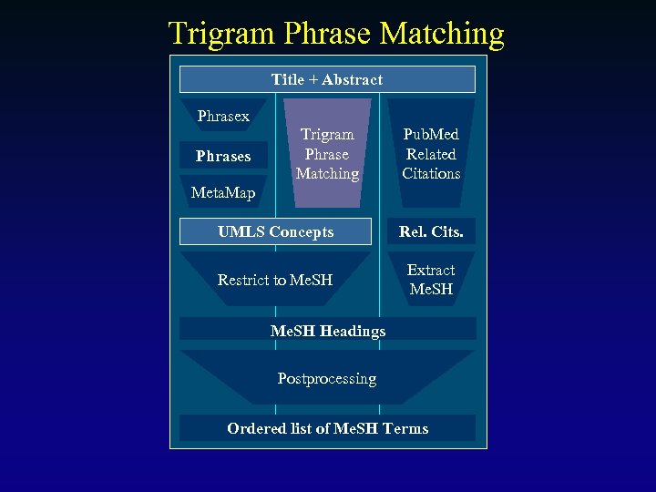 Trigram Phrase Matching Title + Abstract Phrasex Phrases Trigram Phrase Matching Pub. Med Related