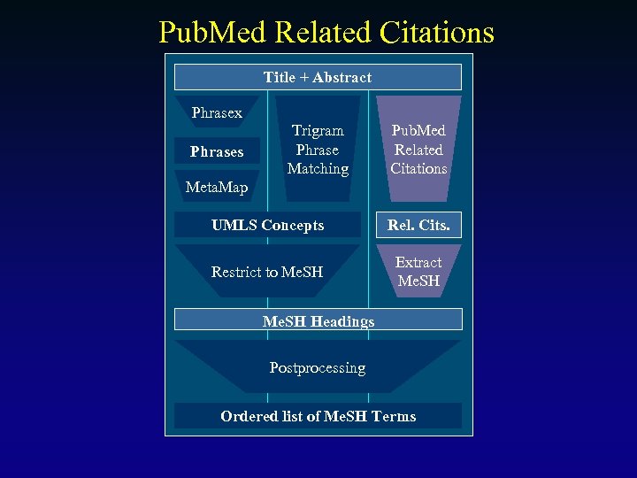 Pub. Med Related Citations Title + Abstract Phrasex Phrases Trigram Phrase Matching Pub. Med