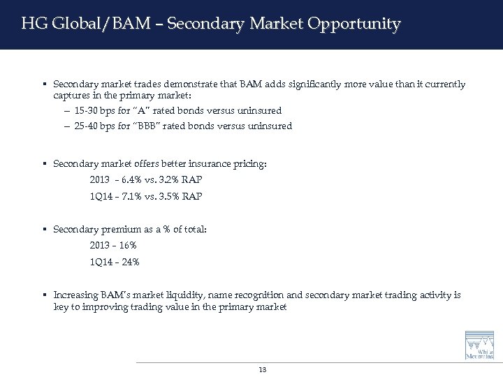 HG Global/BAM – Secondary Market Opportunity § Secondary market trades demonstrate that BAM adds
