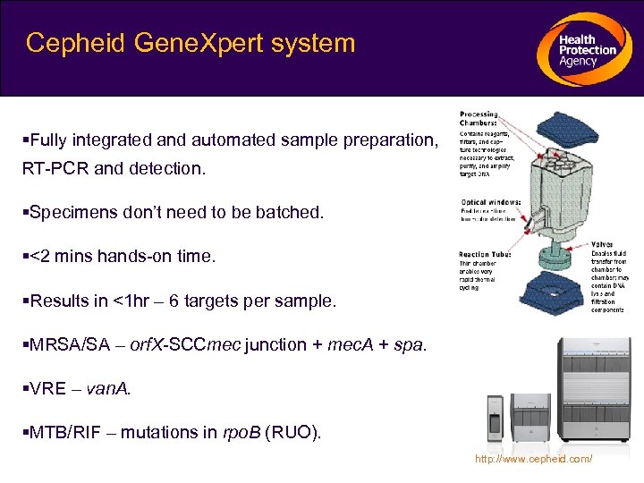 Cepheid Gene. Xpert system Fully integrated and automated sample preparation, RT-PCR and detection. Specimens