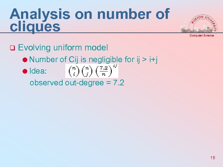 Analysis on number of cliques q Computer Science Evolving uniform model =Number of Cij