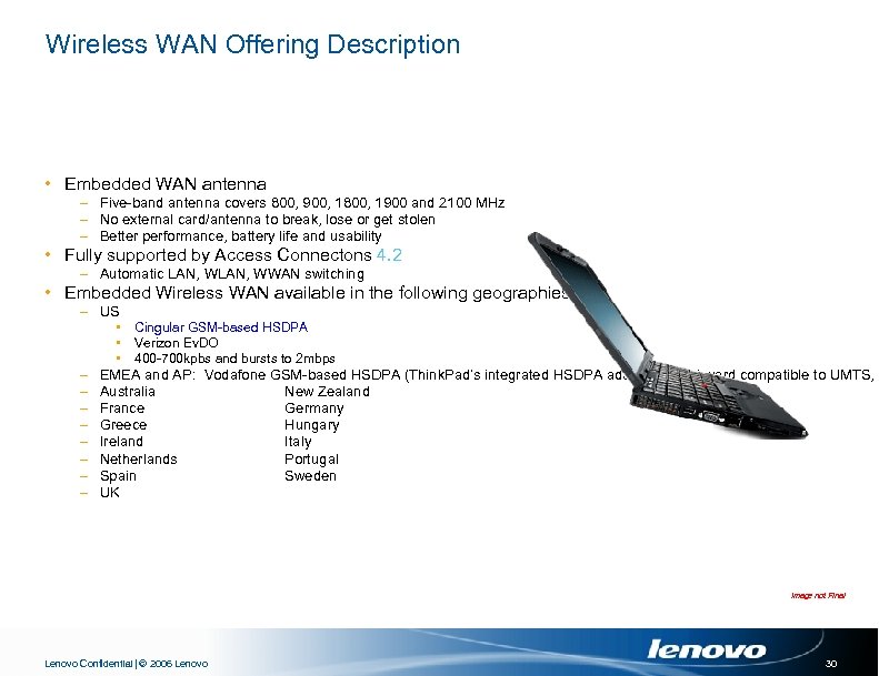 Wireless WAN Offering Description • Embedded WAN antenna – Five-band antenna covers 800, 900,