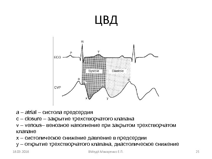 ЦВД а – atrial – систола предсердия с – closure – закрытие трехстворчатого клапана
