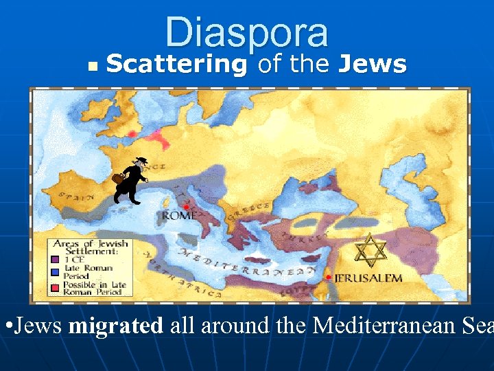 Diaspora n Scattering of the Jews • Jews migrated all around the Mediterranean Sea