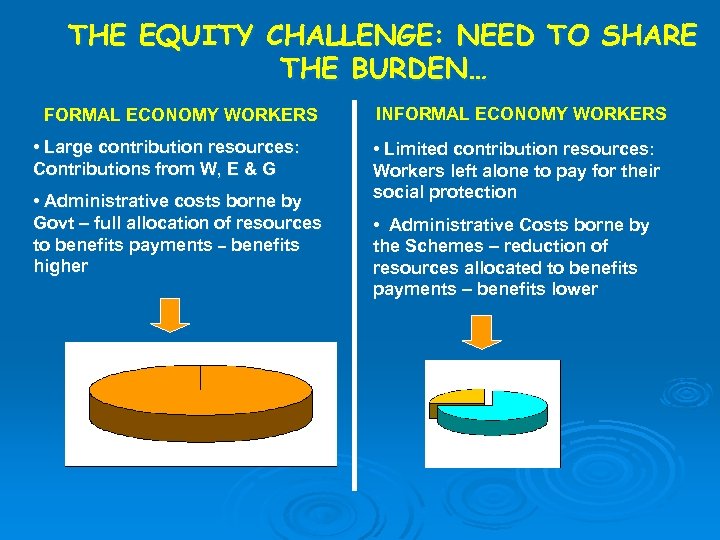 THE EQUITY CHALLENGE: NEED TO SHARE THE BURDEN… FORMAL ECONOMY WORKERS • Large contribution