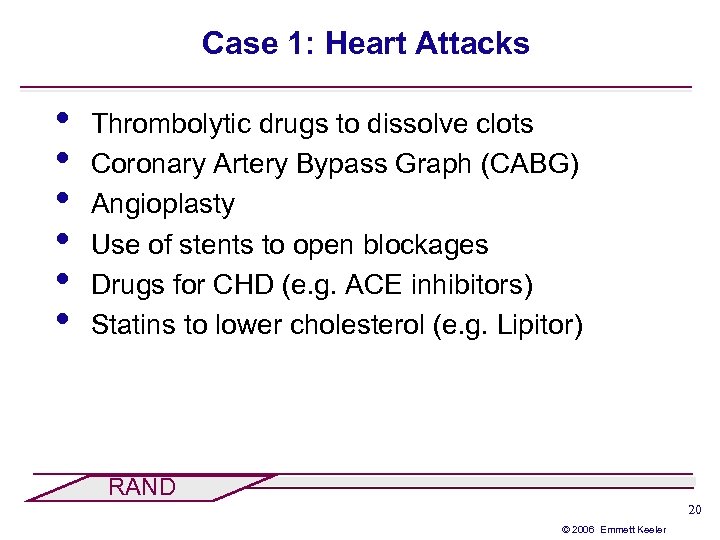 Case 1: Heart Attacks • • • Thrombolytic drugs to dissolve clots Coronary Artery