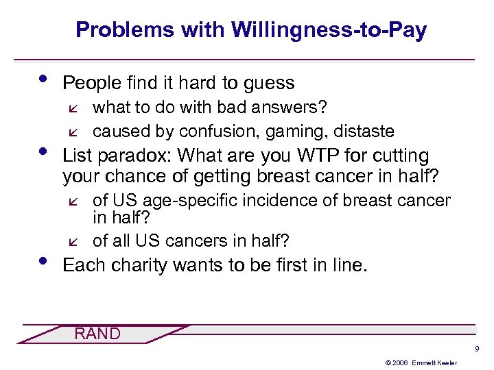 Problems with Willingness-to-Pay • People find it hard to guess å • å List