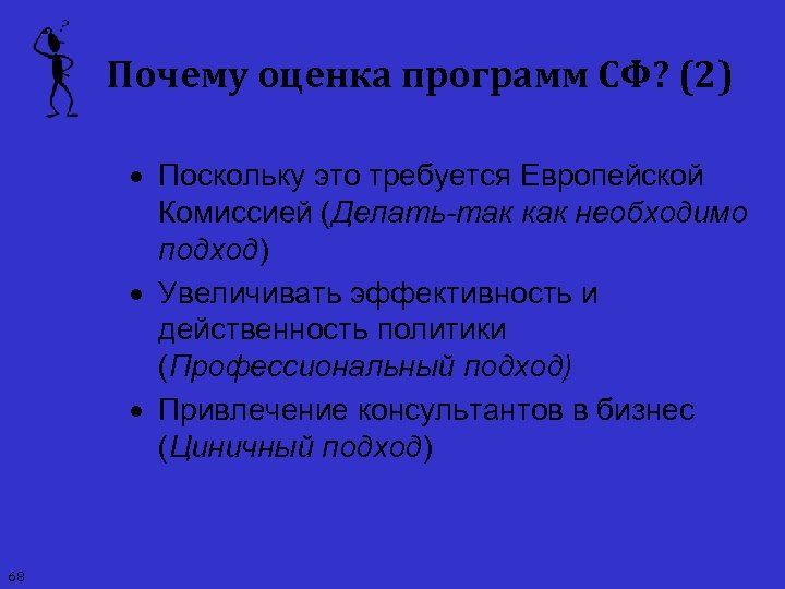 Почему оценка программ СФ? (2) · Поскольку это требуется Европейской Комиссией (Делать-так как необходимо