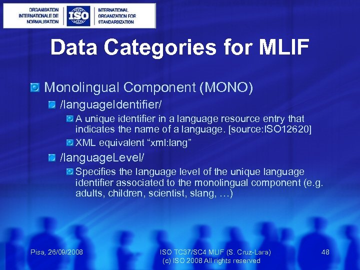 Data Categories for MLIF Monolingual Component (MONO) /language. Identifier/ A unique identifier in a