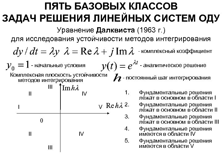 ПЯТЬ БАЗОВЫХ КЛАССОВ ЗАДАЧ РЕШЕНИЯ ЛИНЕЙНЫХ СИСТЕМ ОДУ Уравнение Далквиста (1963 г. ) для
